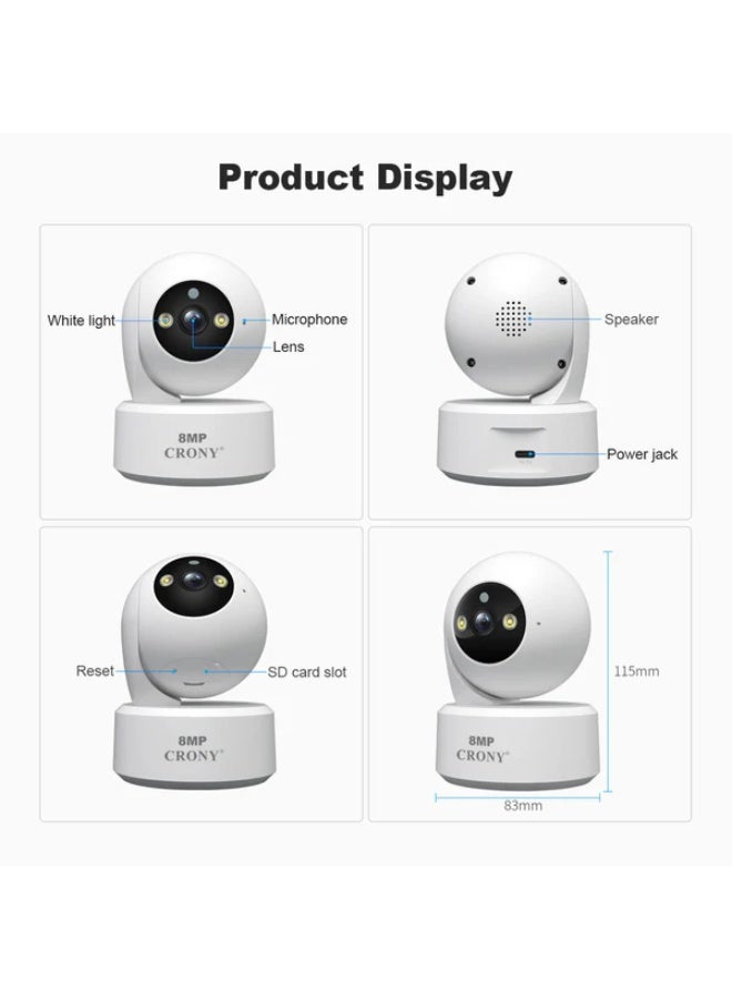 كروني كاميرا مراقبة داخلية كروني Sh064 بدقة 8 ميجابكسل مزودة بخاصية واي فاي وصوت ثنائي الاتجاه ورؤية ليلية وتتبع بشري وجهاز مراقبة أطفال لاسلكي ثنائي النطاق 5G، ومجهزة بجهاز إنذار تلقائي، ومناسبة للمشاهد الداخلية - Image 4