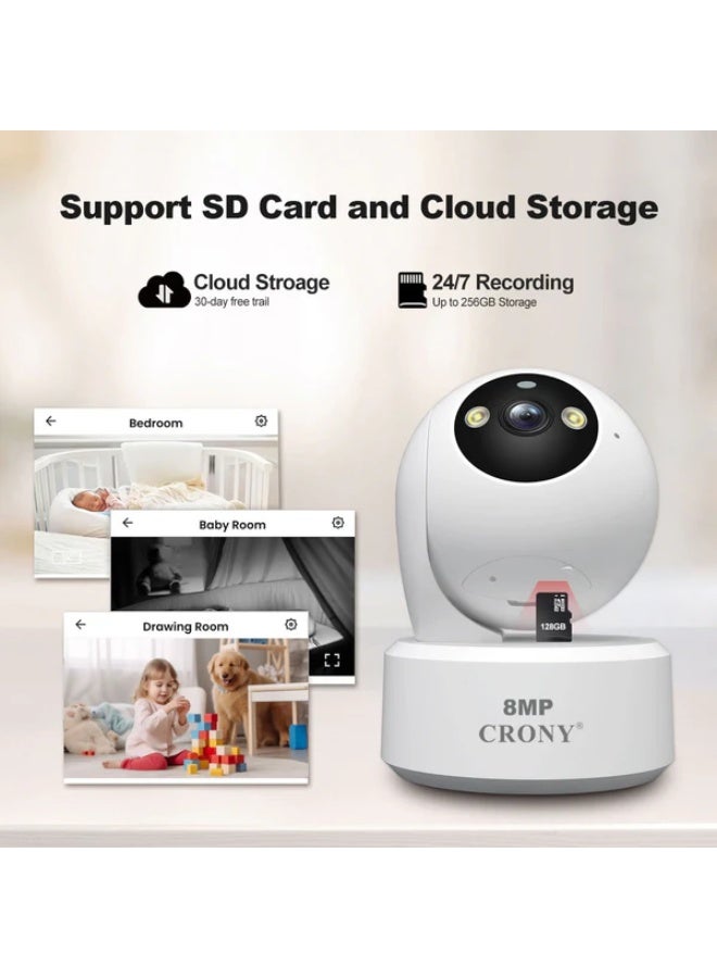 كروني كاميرا مراقبة داخلية كروني Sh064 بدقة 8 ميجابكسل مزودة بخاصية واي فاي وصوت ثنائي الاتجاه ورؤية ليلية وتتبع بشري وجهاز مراقبة أطفال لاسلكي ثنائي النطاق 5G، ومجهزة بجهاز إنذار تلقائي، ومناسبة للمشاهد الداخلية - Image 3