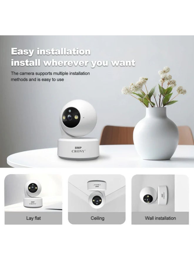 كروني كاميرا مراقبة داخلية كروني Sh064 بدقة 8 ميجابكسل مزودة بخاصية واي فاي وصوت ثنائي الاتجاه ورؤية ليلية وتتبع بشري وجهاز مراقبة أطفال لاسلكي ثنائي النطاق 5G، ومجهزة بجهاز إنذار تلقائي، ومناسبة للمشاهد الداخلية - Image 2