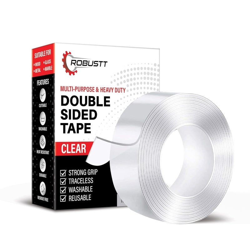 Double Sided Tape(Pack of 2) 3m x 3 Cm, Heavy Duty, Transparent IVY Grip Tape, Removable Traceless Mounting Best Suited for Wall Tape, Kitchen, Home Dcor & DIY