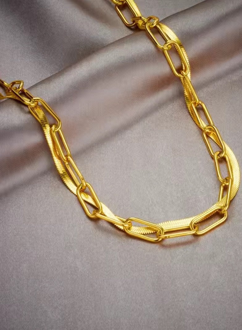 Casual collection Elegant & High Quality Stainless Steel Gold Plated Double Necklace For Women - Image 3