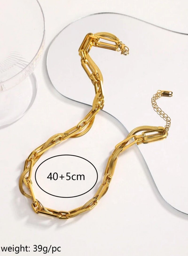 Casual collection Elegant & High Quality Stainless Steel Gold Plated Double Necklace For Women - Image 5