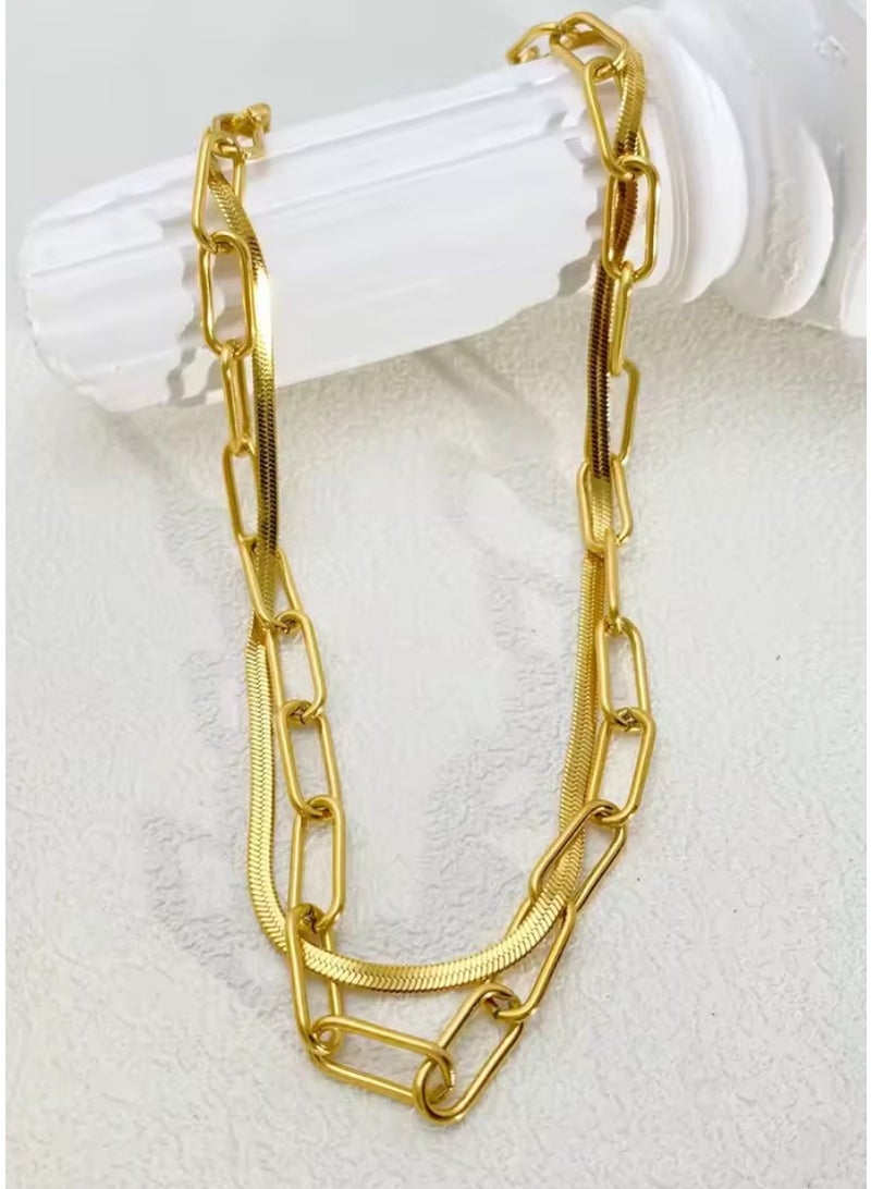 Casual collection Elegant & High Quality Stainless Steel Gold Plated Double Necklace For Women - Image 2