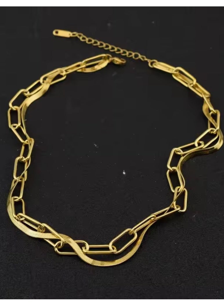 Casual collection Elegant & High Quality Stainless Steel Gold Plated Double Necklace For Women - Image 4