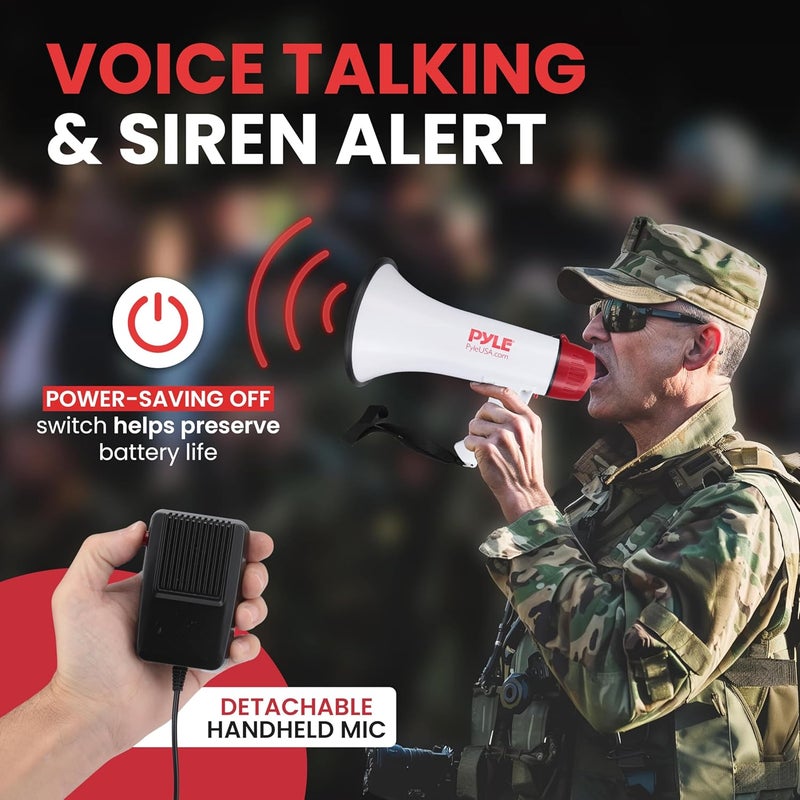 Pyle Megaphone Speaker PA Bullhorn with Built-in Siren - 40 Watt, 800 Yard Range for Sports and Safety Drills - Image 2