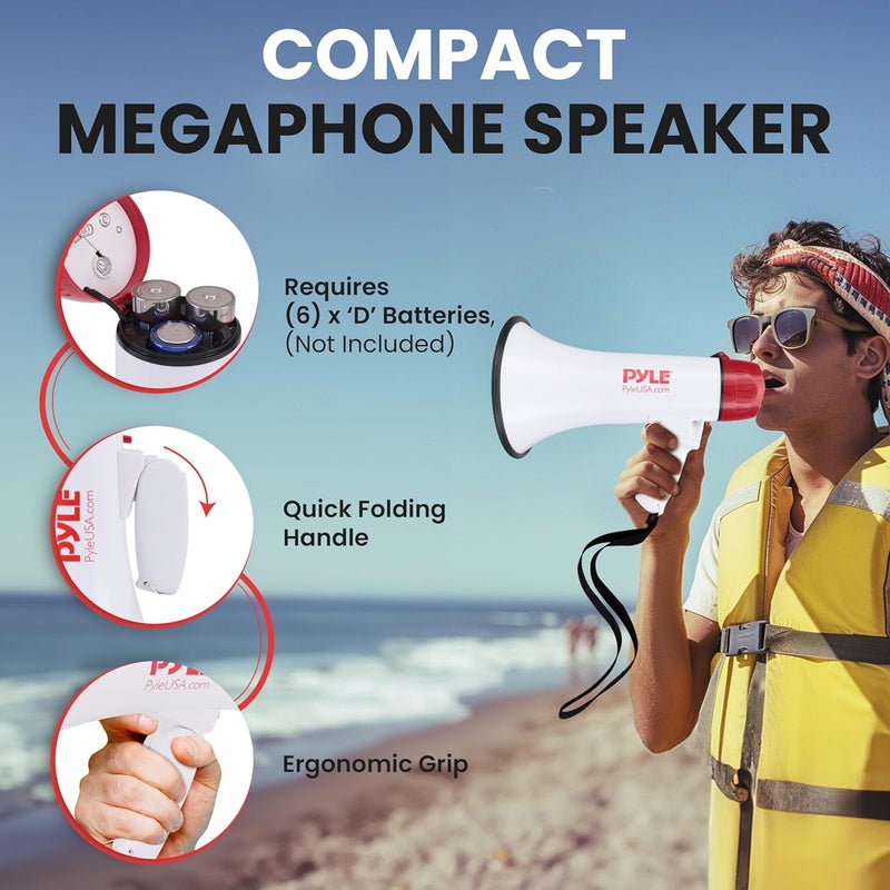 Pyle Megaphone Speaker PA Bullhorn with Built-in Siren - 40 Watt, 800 Yard Range for Sports and Safety Drills - Image 3
