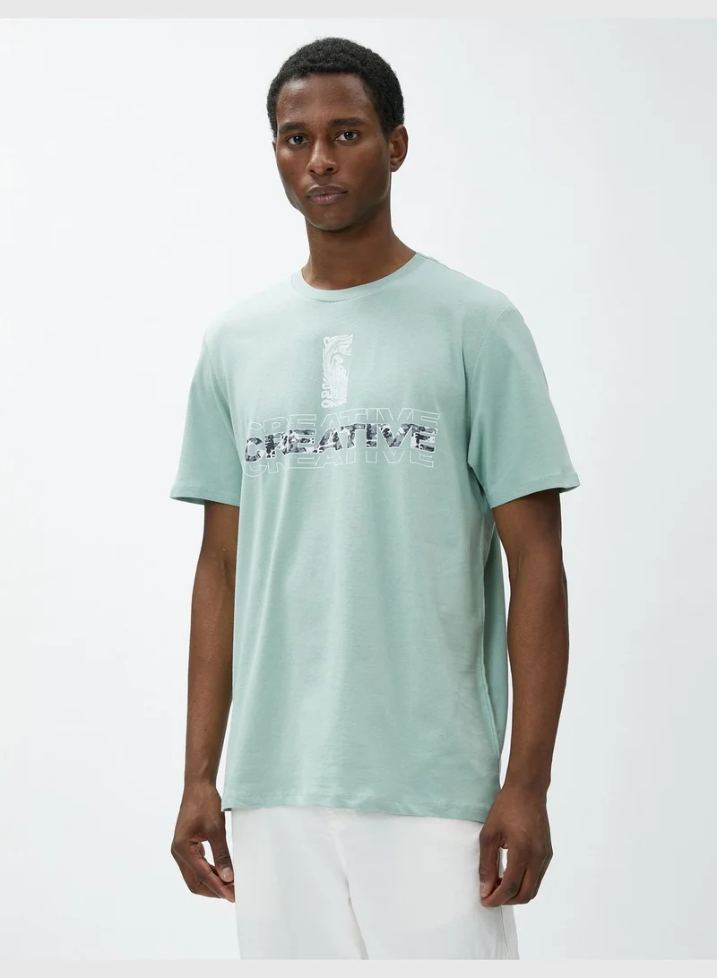 KOTON Slogan Printed T-Shirt Crew Neck Short Sleeve