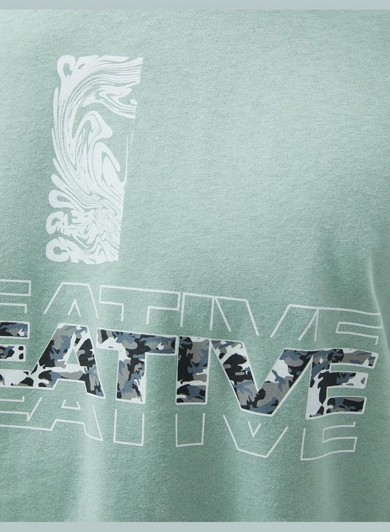 KOTON Slogan Printed T-Shirt Crew Neck Short Sleeve
