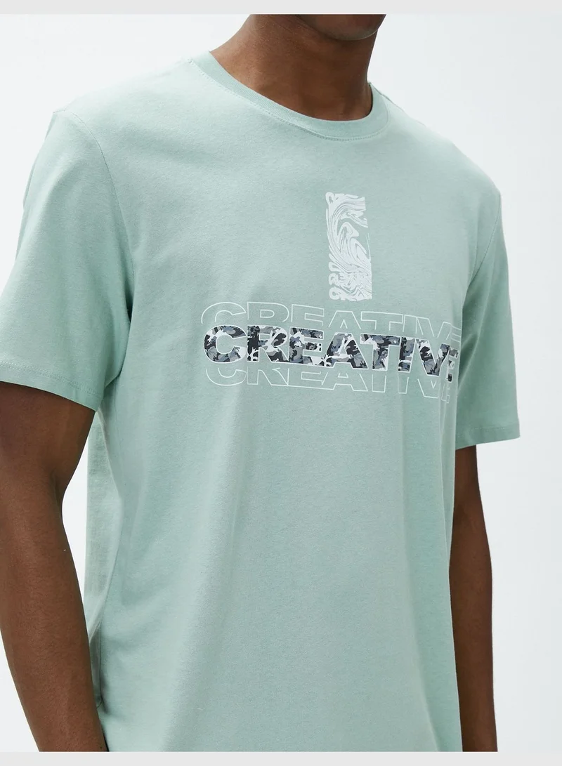 KOTON Slogan Printed T-Shirt Crew Neck Short Sleeve