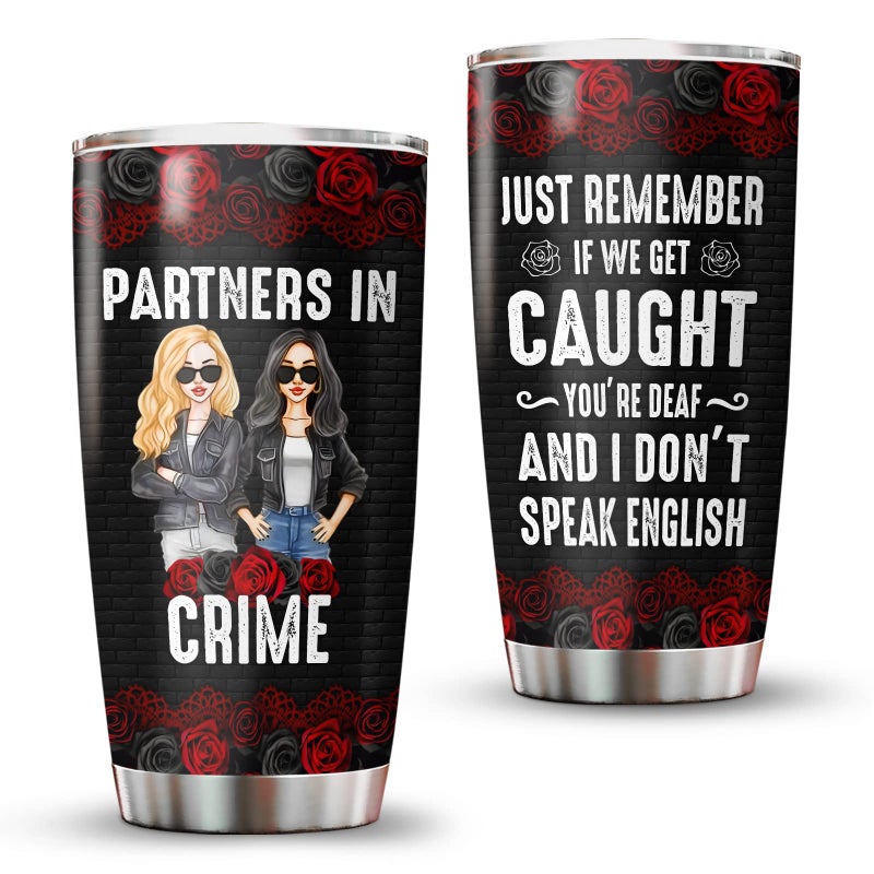 34HD Partners in Crime Tumbler with Lid 20oz Stainless Steel Bestie Drinking Cup BFF Coffee Mug Best Friends Gifts for Birthday Christmas Funny Friends Gift Ideas for Women