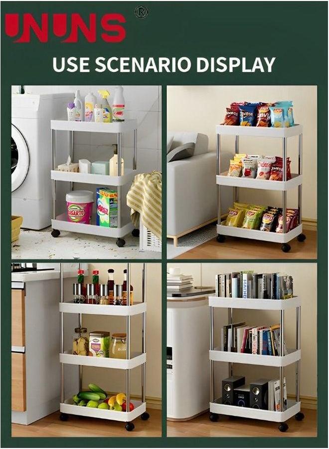 UNUNS 3 Tier Storage Cart,Bathroom Organizer,Mobile Shelving Slide Out Rolling Rack with Wheels And Hooks For Kitchen,Shelf Unit  - Image 5
