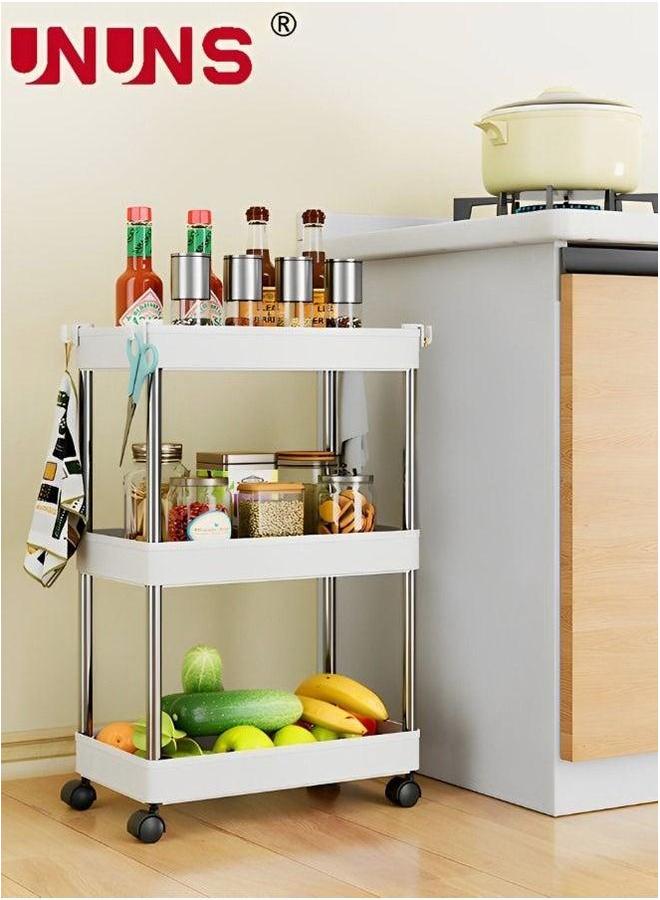 UNUNS 3 Tier Storage Cart,Bathroom Organizer,Mobile Shelving Slide Out Rolling Rack with Wheels And Hooks For Kitchen,Shelf Unit  - Image 1