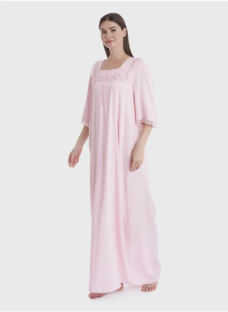 كشخة Pink Full Length Nightwear Dress