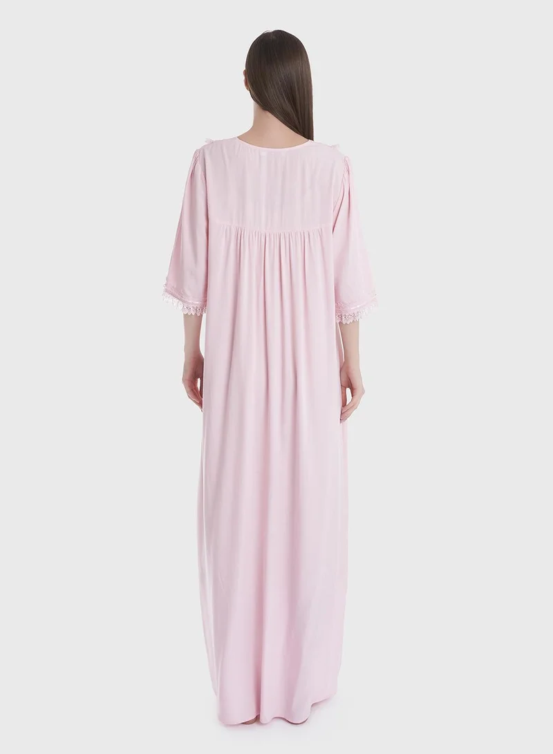 كشخة Pink Full Length Nightwear Dress