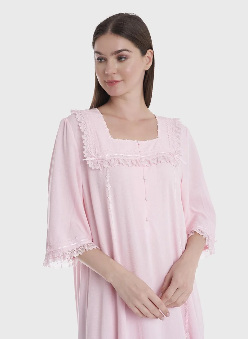 كشخة Pink Full Length Nightwear Dress
