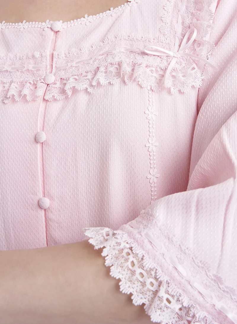 كشخة Pink Full Length Nightwear Dress