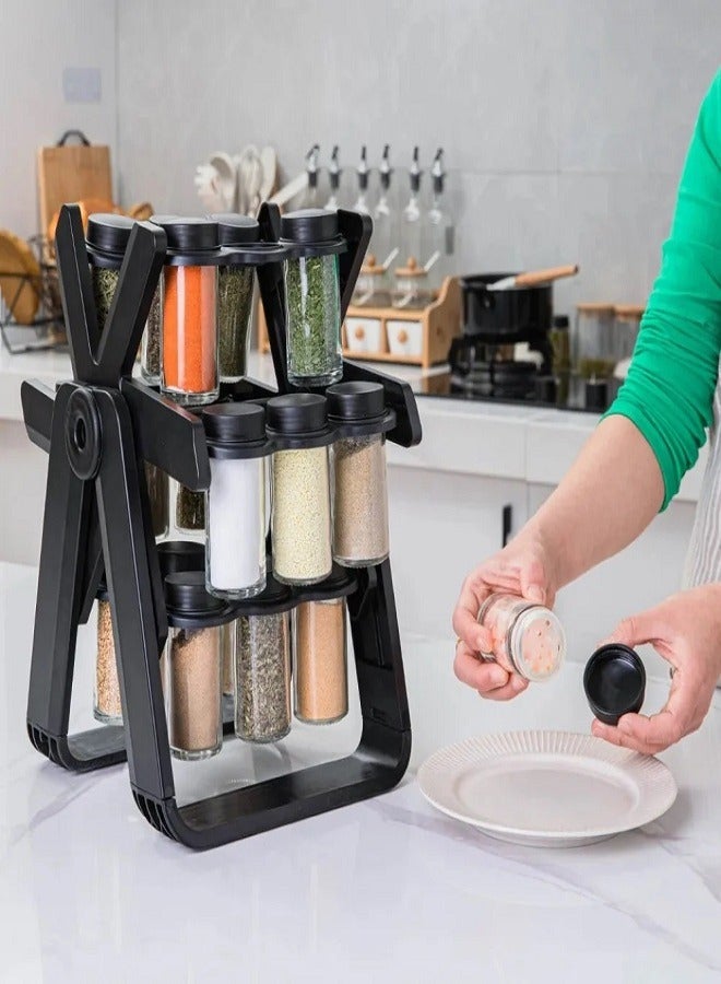 360 Rotating Spice Rack, With 18 Jars Labels Seasoning Set Organizer, New Rotating Seasoning Rack Organizer, and Storage Container Shelf Set With Bottles Spice Jars Novel Kitchen Accessories