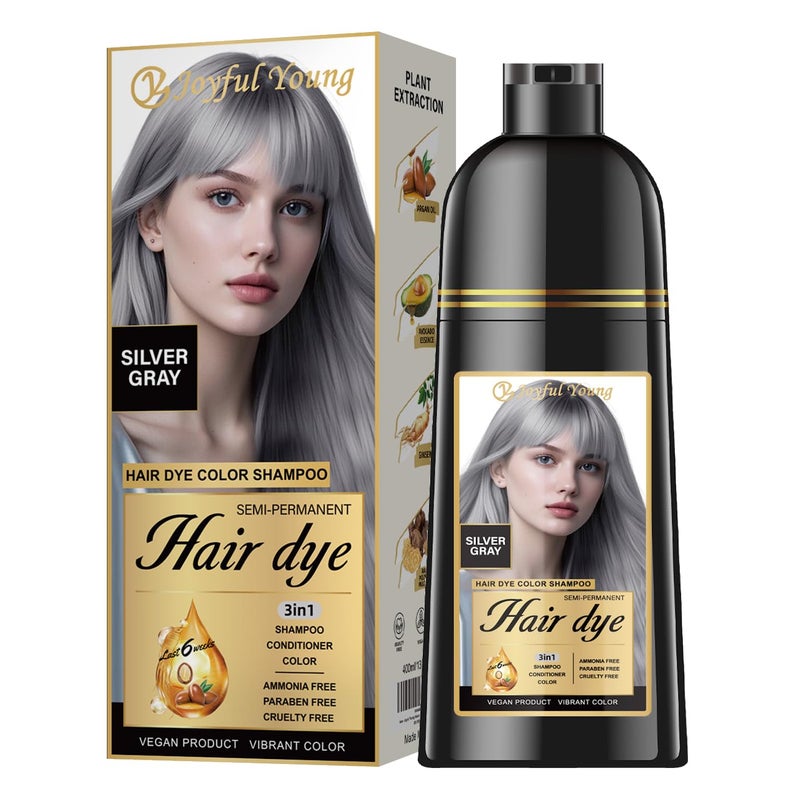 Joyful Young Hair Dye Shampoo 3-in-1, Silver Gray Semi-Permanent Color Enhancing Shampoo, Color Depositing Shampoo for Women & Men, Vegan, Ammonia-Free - Image 1