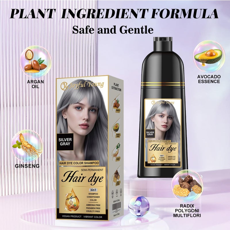 Joyful Young Hair Dye Shampoo 3-in-1, Silver Gray Semi-Permanent Color Enhancing Shampoo, Color Depositing Shampoo for Women & Men, Vegan, Ammonia-Free - Image 2