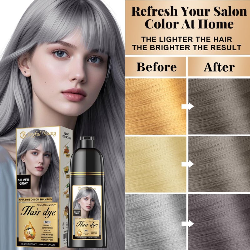 Joyful Young Hair Dye Shampoo 3-in-1, Silver Gray Semi-Permanent Color Enhancing Shampoo, Color Depositing Shampoo for Women & Men, Vegan, Ammonia-Free - Image 3