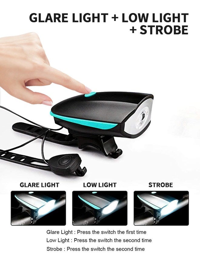 GROIC Bike Light with Horn Set,USB Rechargeable Bicycle Light with Bell,Bike Front Light for Electric Scooter Kids,Bicycle Front Light with 3 Lighting Modes (Light and Horn)  - Image 2
