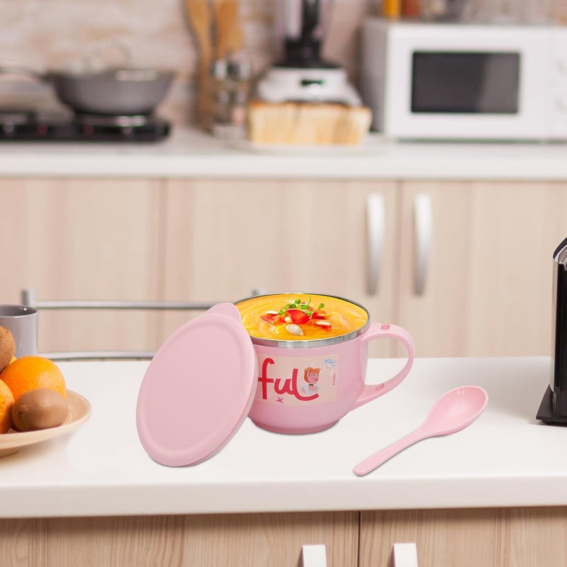 JAYPEE PLUS وعاء حساء ستانلس ستيل من ديزني برينسيس مع غطاء وملعقة وعاء ماغي نودلز كوب باستا، أفضل هدية ديوالي، هدية عيد ميلاد للبنات والأولاد، وردي، 700 مل - Image 3