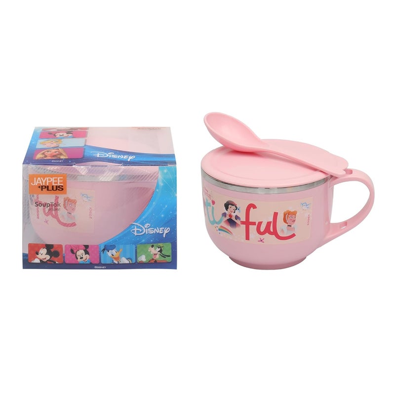 JAYPEE PLUS وعاء حساء ستانلس ستيل من ديزني برينسيس مع غطاء وملعقة وعاء ماغي نودلز كوب باستا، أفضل هدية ديوالي، هدية عيد ميلاد للبنات والأولاد، وردي، 700 مل - Image 5