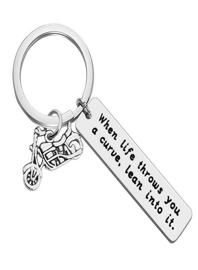 Baipilu Father's Day Gift Motorcycle Keychain When Life Throws You a Curve Lean into It keychain Bike Lover Gift motorcycle lover gifts for men Bike Gift Motorcycle Keychains for Husband Boyfriends - Image 1