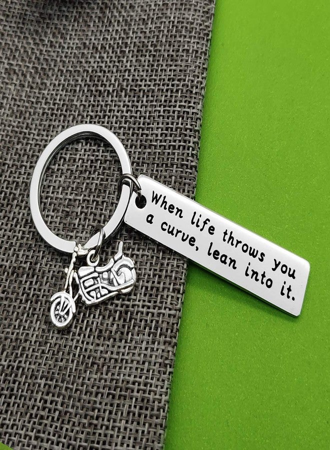 Baipilu Father's Day Gift Motorcycle Keychain When Life Throws You a Curve Lean into It keychain Bike Lover Gift motorcycle lover gifts for men Bike Gift Motorcycle Keychains for Husband Boyfriends - Image 2