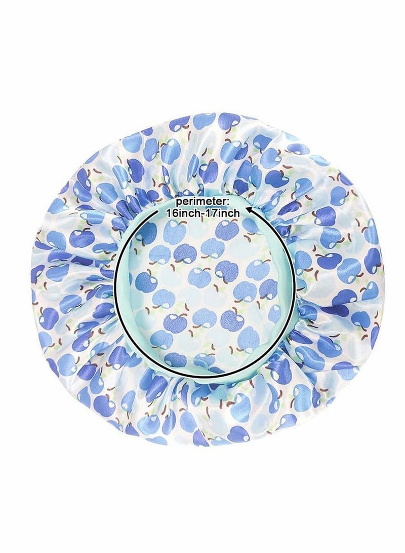 Bluejw Shower Cap, Stain Bonnet Baby Silk Sleep Cap Elastic Reusable Bathing Hair Band Flower Printed Hat Environmental Protection Bath Caps for Toddler Child Teens Kid, Blue - Image 2