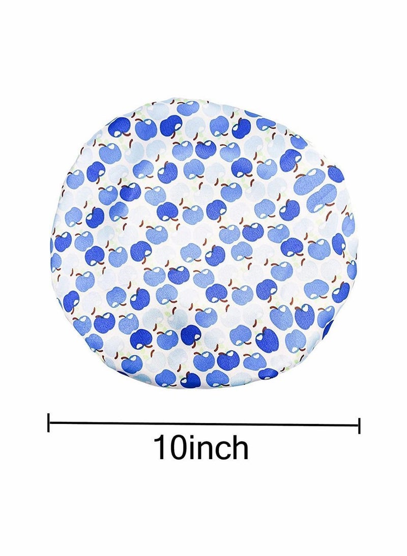 Bluejw Shower Cap, Stain Bonnet Baby Silk Sleep Cap Elastic Reusable Bathing Hair Band Flower Printed Hat Environmental Protection Bath Caps for Toddler Child Teens Kid, Blue - Image 3
