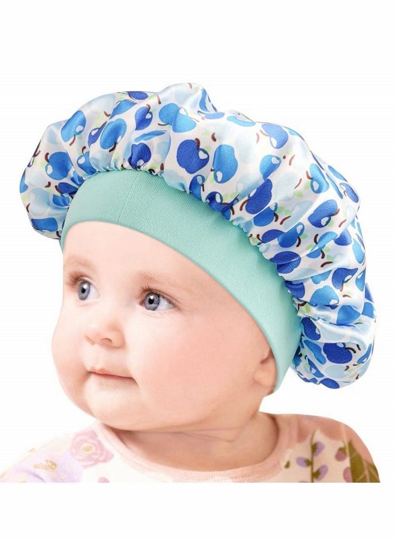 Bluejw Shower Cap, Stain Bonnet Baby Silk Sleep Cap Elastic Reusable Bathing Hair Band Flower Printed Hat Environmental Protection Bath Caps for Toddler Child Teens Kid, Blue - Image 1