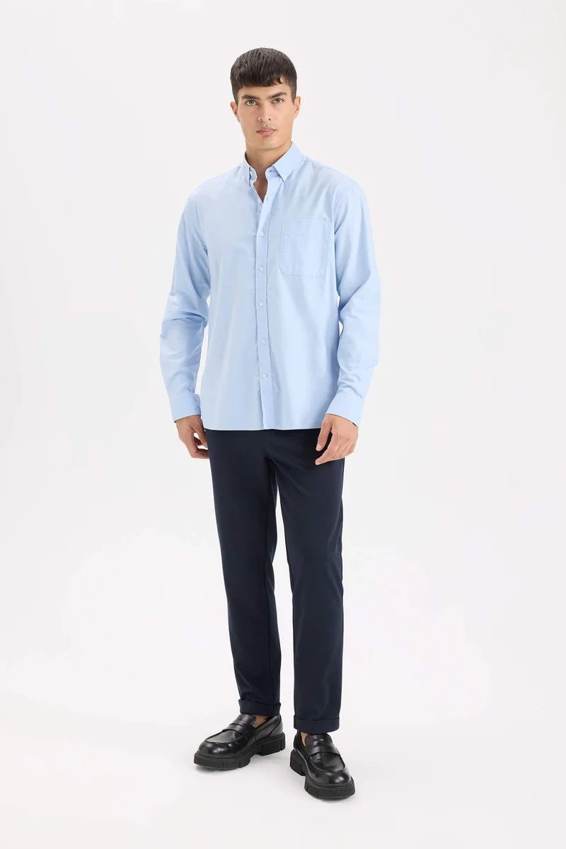 ديفاكتو Regular Fit Polo Shirt Oxford Long Sleeve Shirt