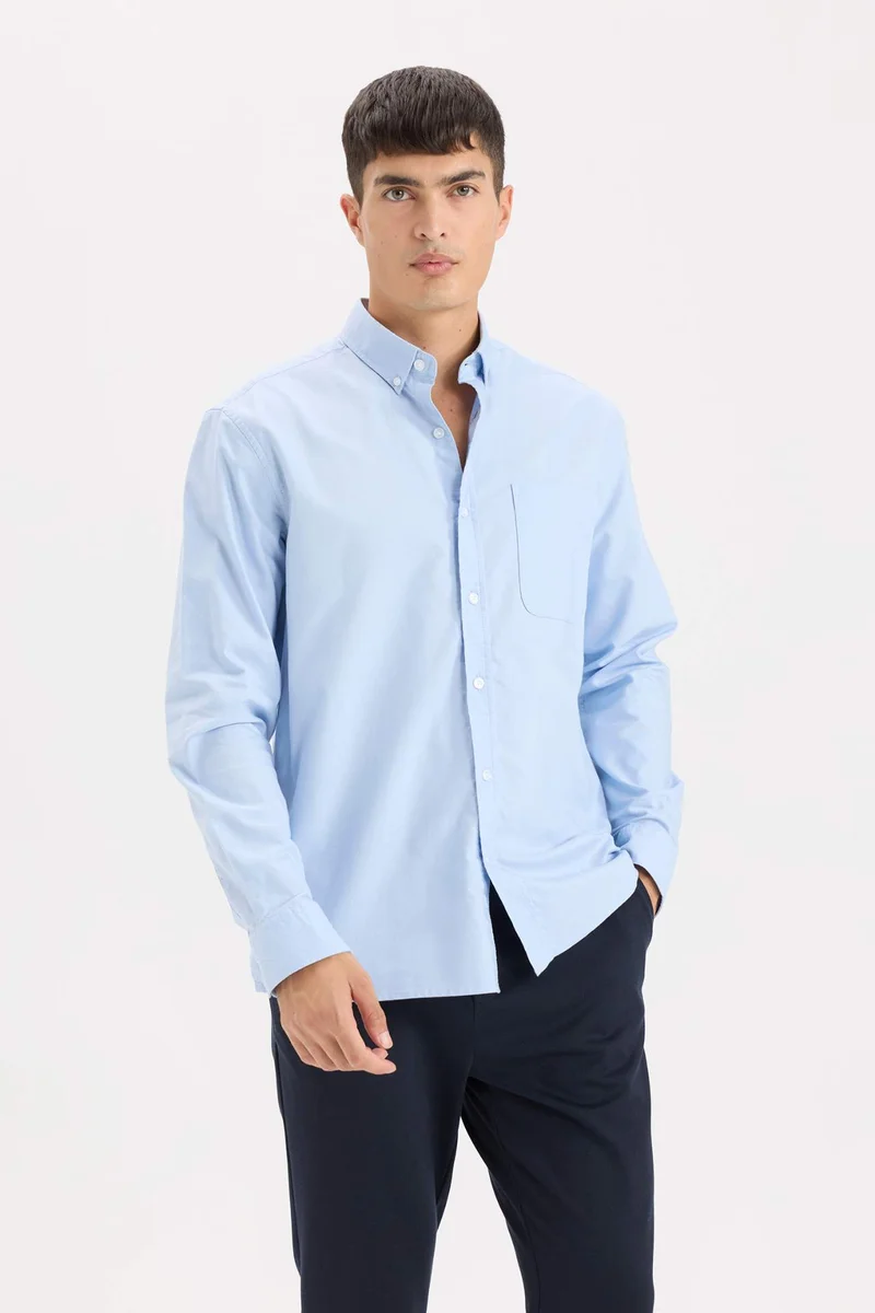 ديفاكتو Regular Fit Polo Shirt Oxford Long Sleeve Shirt