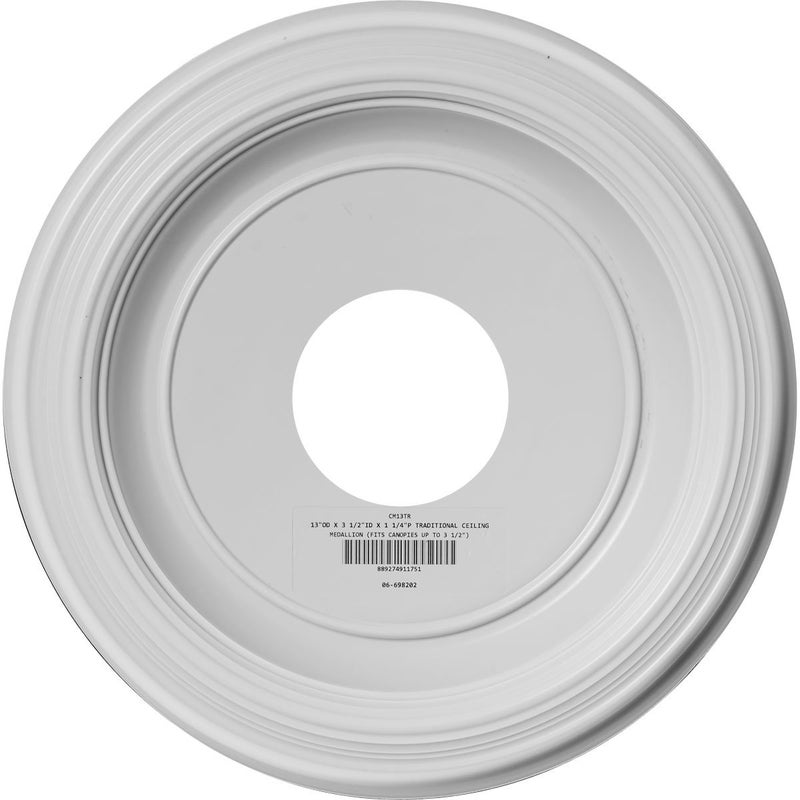 Ekena Millwork 13"OD x 3 1/2"ID x 1 1/4"P Traditional Thermoformed PVC Ceiling Medallion (Fits Canopies up to 7 1/2") - Image 4