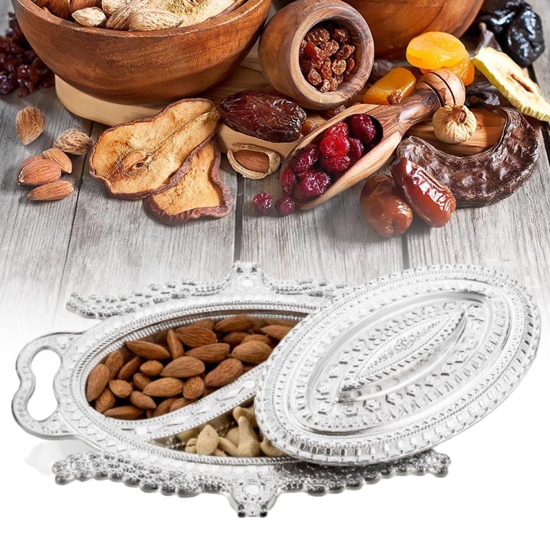 Drumstone [𝐁𝐞𝐬𝐭 𝐃𝐞𝐚𝐥𝐬 𝐨𝐟 𝐭𝐡𝐞 𝐘𝐞𝐚𝐫] Plastic Peacock Dry Fruit Silver Finish Serving Tray, Decorative Tray for Elegant Dry Fruit Serving and Special Occasions - Image 2
