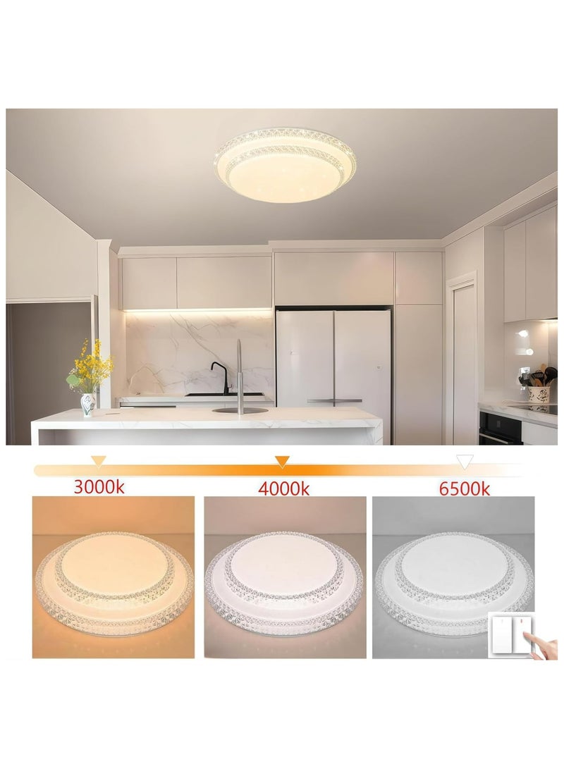 HUA QIANG WANG Flush Mount Double Layer Crystal Ceiling Lamp, 3-color Modern Simple LED Ceiling Light for Bedroom Living Room Dining Room - Image 2