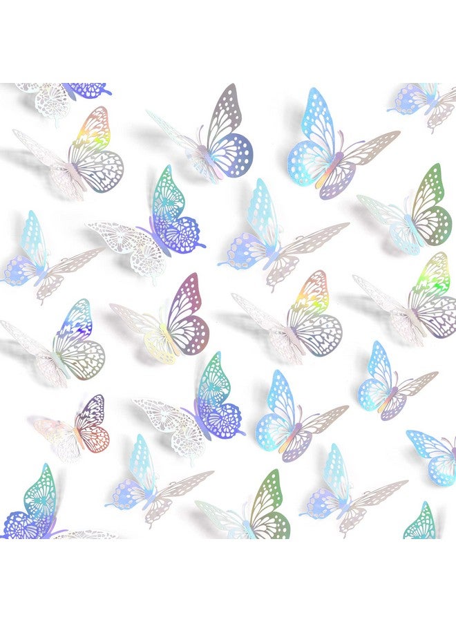 SAOROPEB 3D Butterfly Wall Decor 48 Pcs 4 Styles 3 Sizes, Butterfly Birthday Decorations Butterfly Party Decorations Cake Decorations, Removable Stickers (Laser) - Image 1