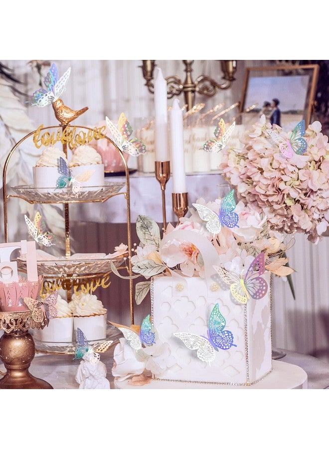 SAOROPEB 3D Butterfly Wall Decor 48 Pcs 4 Styles 3 Sizes, Butterfly Birthday Decorations Butterfly Party Decorations Cake Decorations, Removable Stickers (Laser) - Image 3