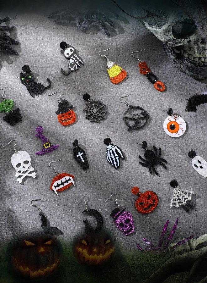 Nosiny 20 Pairs Halloween Earrings Skeleton Skull Earrings Bling Pumpkin Bat Ghost Dangle Earrings Jewelry for Women, Spooky - Image 4