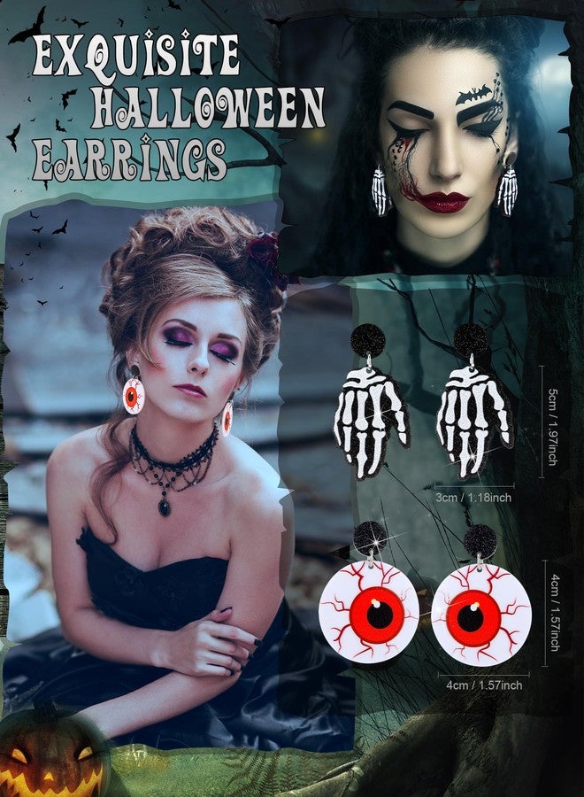 Nosiny 20 Pairs Halloween Earrings Skeleton Skull Earrings Bling Pumpkin Bat Ghost Dangle Earrings Jewelry for Women, Spooky - Image 5