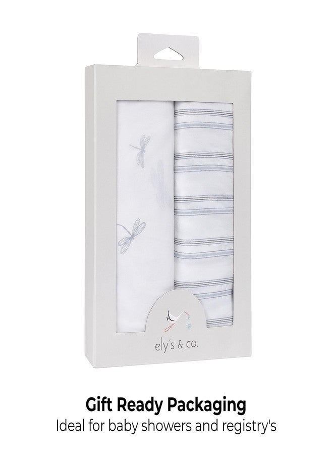 Ely's & Co. Pack and Play Sheets, for Mini/Portable Crib, 2 Pack Fitted Playpen Play Yard Sheet Set Compatible with Graco Pack n Play, for Baby Boys, 100% Cotton, 38”x24”x5” Blue Dragonfly + Stripes - Image 5