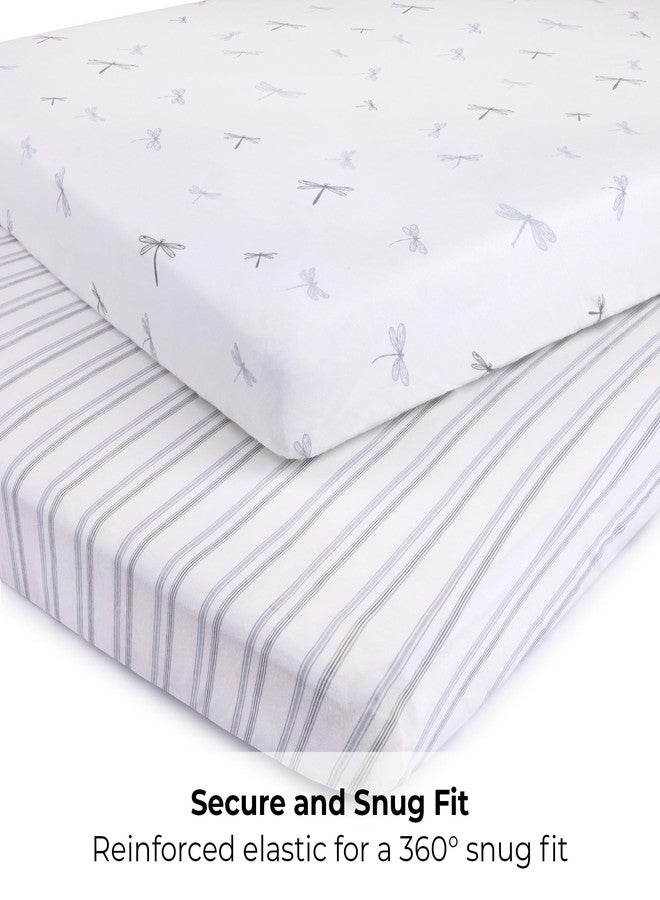 Ely's & Co. Pack and Play Sheets, for Mini/Portable Crib, 2 Pack Fitted Playpen Play Yard Sheet Set Compatible with Graco Pack n Play, for Baby Boys, 100% Cotton, 38”x24”x5” Blue Dragonfly + Stripes - Image 4