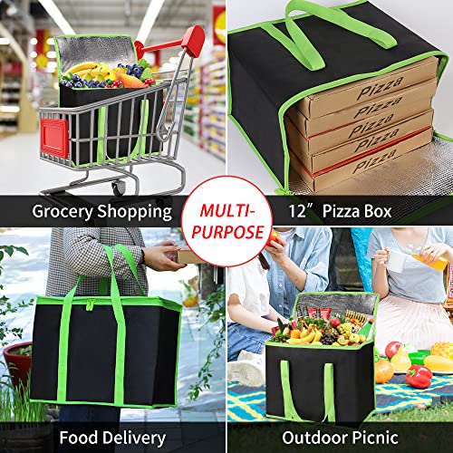 CIVJET 1-Pack Insulated Reusable Grocery Bags, X-Large Insulated Food Delivery Bag for Delivery Drivers, Commercial Food Warmer for Shopping, Tote Cooler Bags, Black with Green Edge - Image 5