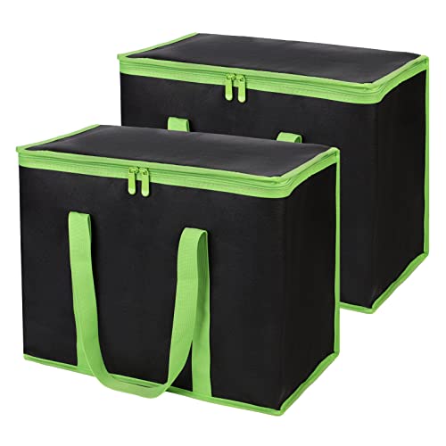 CIVJET 1-Pack Insulated Reusable Grocery Bags, X-Large Insulated Food Delivery Bag for Delivery Drivers, Commercial Food Warmer for Shopping, Tote Cooler Bags, Black with Green Edge - Image 1