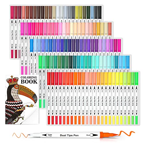 Lelix 120 Colors Dual Tips Brush Pens Art Markers with a Coloring Book, Brush and Fine Point Pens Fineliner for Adults Kids Coloring Books Calligraphy Journaling Lettering Drawing - Image 1