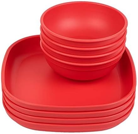RePlay Toddler Plates  9 In and Bowls  20 Oz  Kids Plates and Bowls Microwave and Dishwasher Safe  Set of 4x4  Red - Image 1