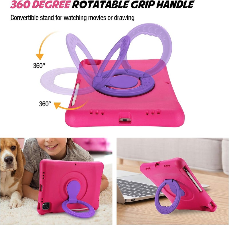 Procases Kids Case For Ipad Air 10.9'' 5Th Gen 2022/4Th Gen 2020, Ipad Pro 11 2020/2018, Shockproof Rotate Handle Fold Stand Lightweight Kids Friendly Case –Magenta - Image 3