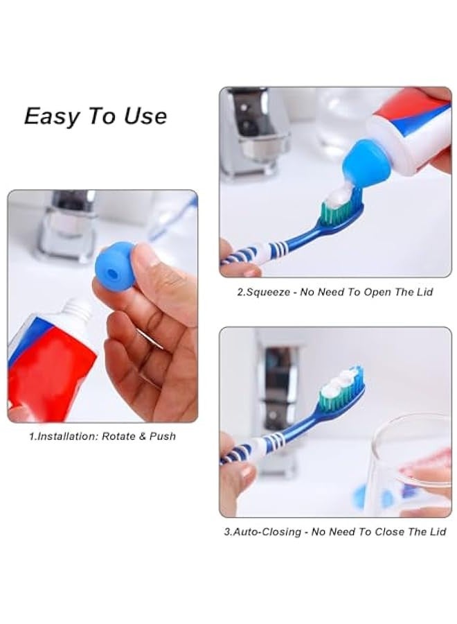 Silicone Toothpaste Cap 6 Pack - Self Closing Squeezer for Kids and Adults - Hygienic Organizer Box - Bathroom Essentials - Image 3
