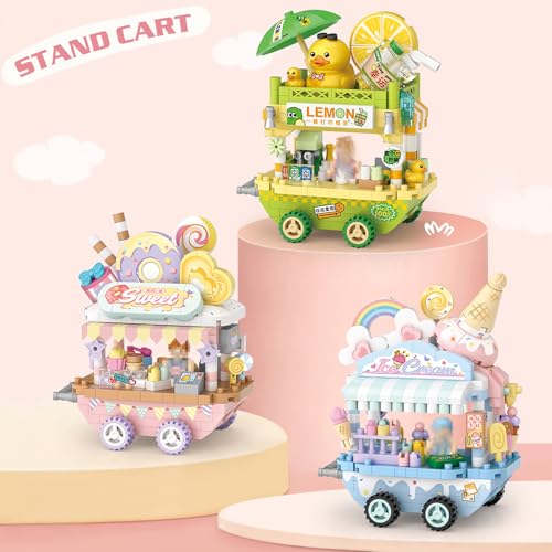 MEIEST 3 Packs Food Stand Cart Building Block SetStreet View Collection Particle Construction Building Bricks ToyHome Decoration - Image 5